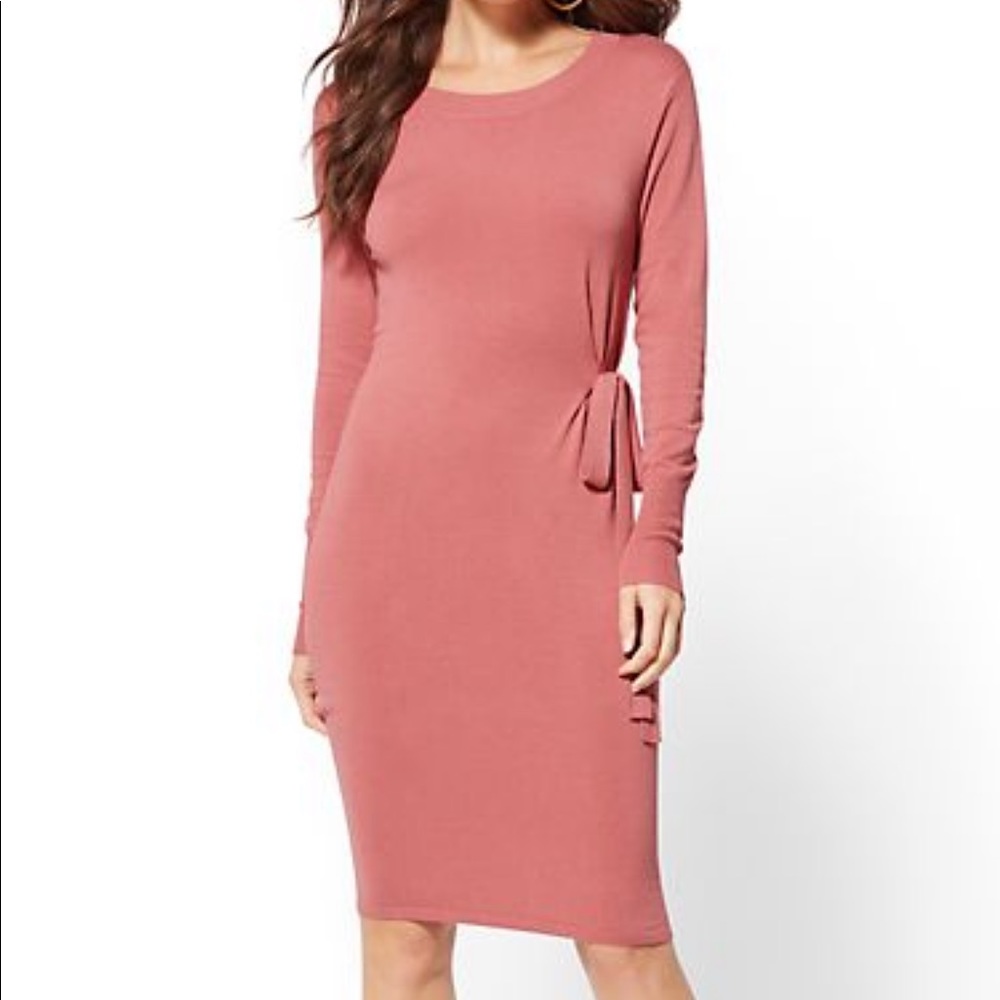 Side-Tie Sheath Sweater Dress - Pink Rouge